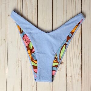 Maaji Serenity Blue & Floral Reversible Bikini Bottom Sz M